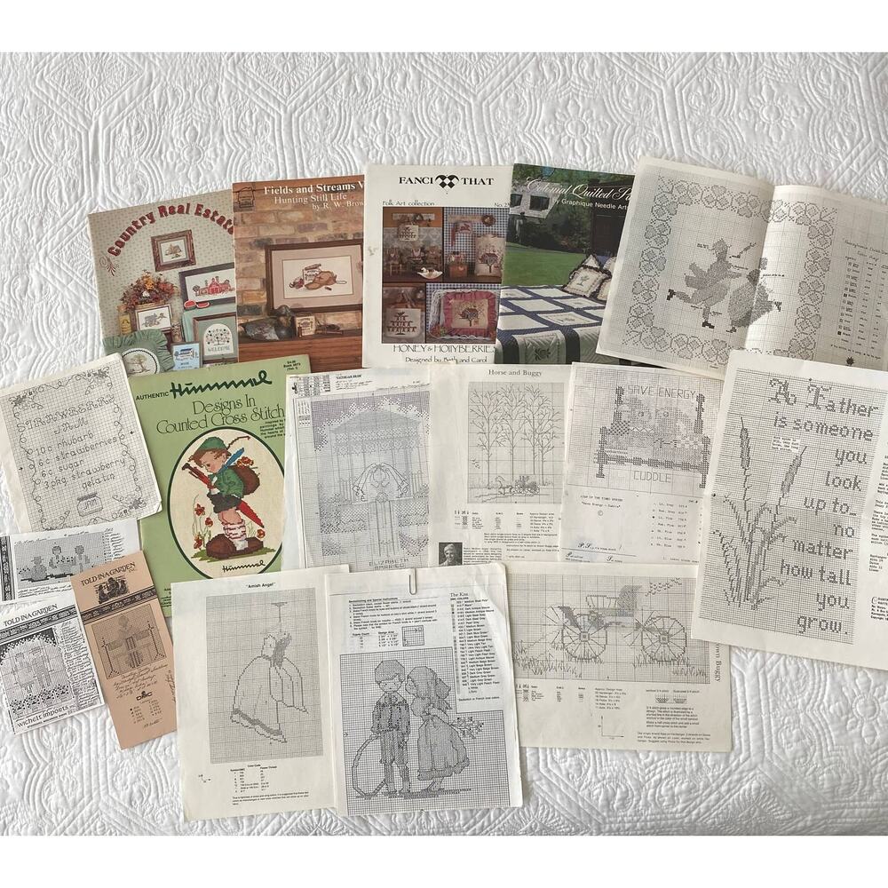 Large‎ Lot of Country Amish Hummel Counted Cross Stitch Patterns Charts